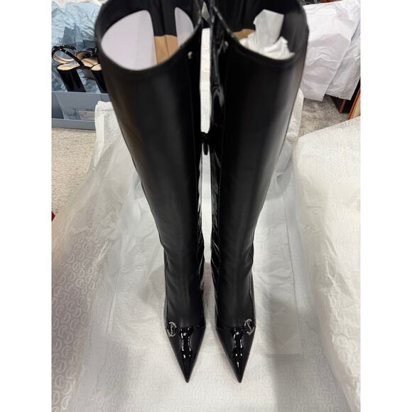 Christian Louboutin CL IN 90S Botta 80 Black Logo Leather Knee High Heel Boot 38 - Picture 9 of 15
